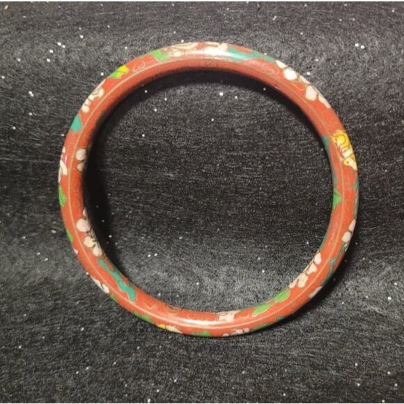 Vintage Cloisonne floral bangle bracelet - Picture 3 of 4